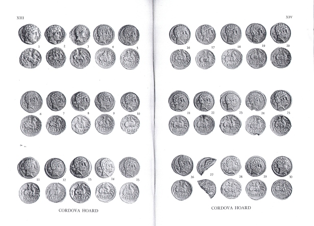 Láminas de las pp. 13 y 14 de "Notes on iberian denarii from the Cordova hoard", G.K.Jenkins