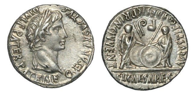 Denario romano RIC I 207 (2 a.C-4 d.C) del tesorillo de Casal de Friume. Col.Numisma